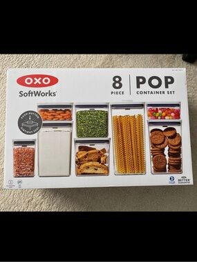 Oxo POP Food Storage Container Set with White Lids and Clear Bodies 8 piece